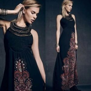 Free People Demeter Metal Beaded Bib Maxi Gown Dress Black Womens Size 10